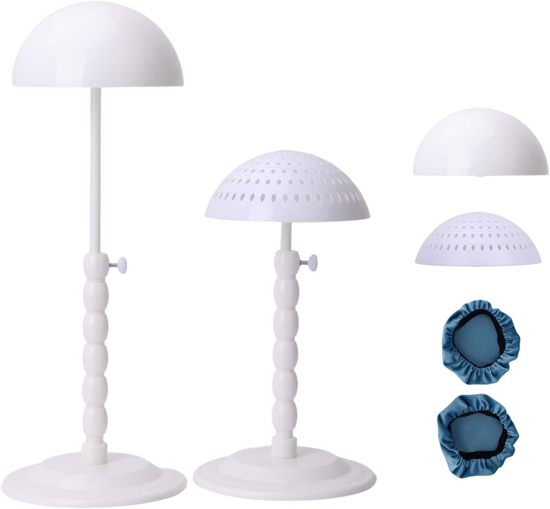 lightmay Wig Stand - Plastic Wig Stand 2 Packs Portable Foldable Wig Hat with Velvet Cover Holder Height Adjustable (12-18.8 Inches) Easy to Install Support Wig Display Stand (white) - Image 1